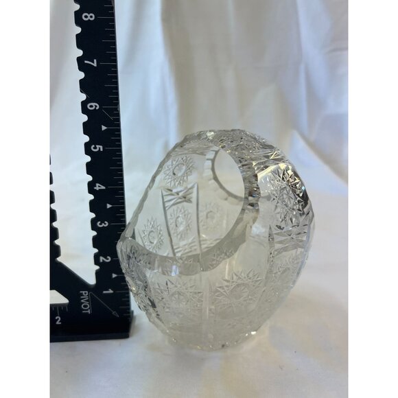 Vintage Bohemian Lead Crystal Cut Glass Basket Vase With Starburst Design - Picture 2 of 2